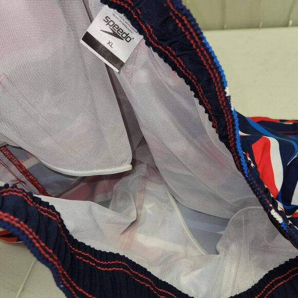 Speedo XL Swim Trunks Star-Spangled Design Red White Blue Elastic Waist 2510 - Picture 5 of 9